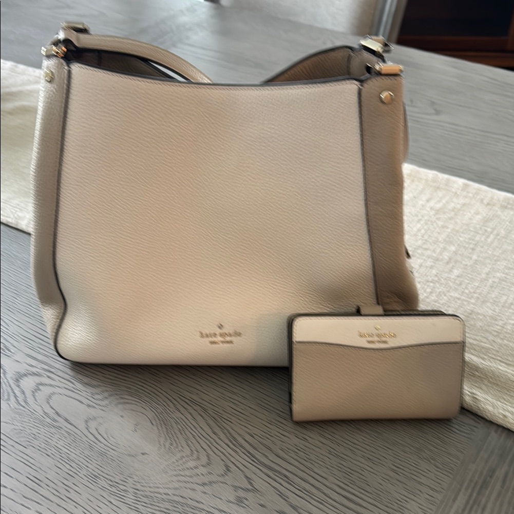 Kate Spade Cream Pebbled Leather Shoulder Bag With Matching Wallet